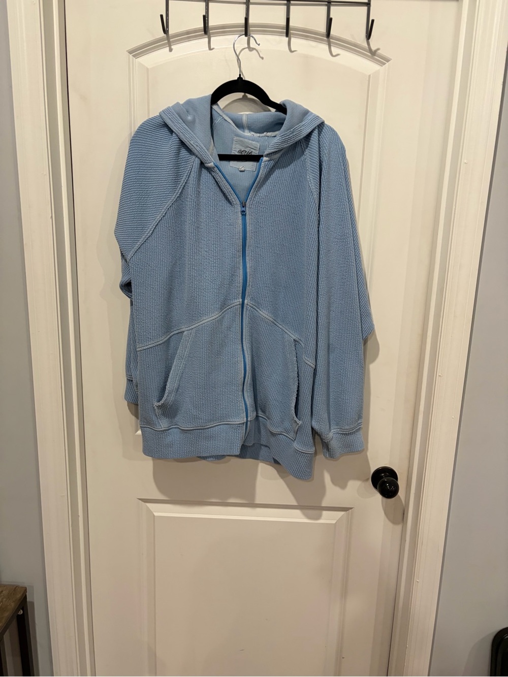 aerie Light Blue Waffle Zip Hoodie Jacket